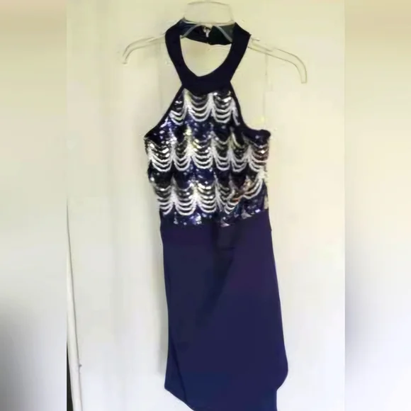 Crystal Doll | Dresses | Navy Blue Silver Dress | Poshmark